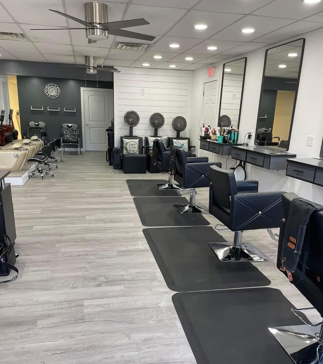 Inside the salon: styling chairs, mirrors and dryers