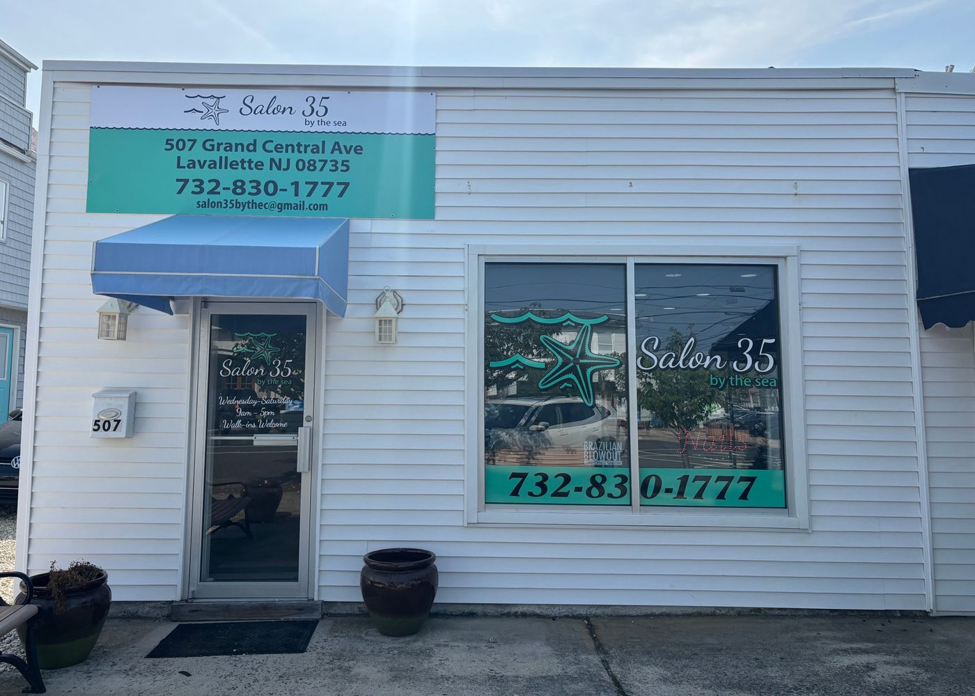 Salon 35 by the Sea storefront at 507 Grand Central Ave